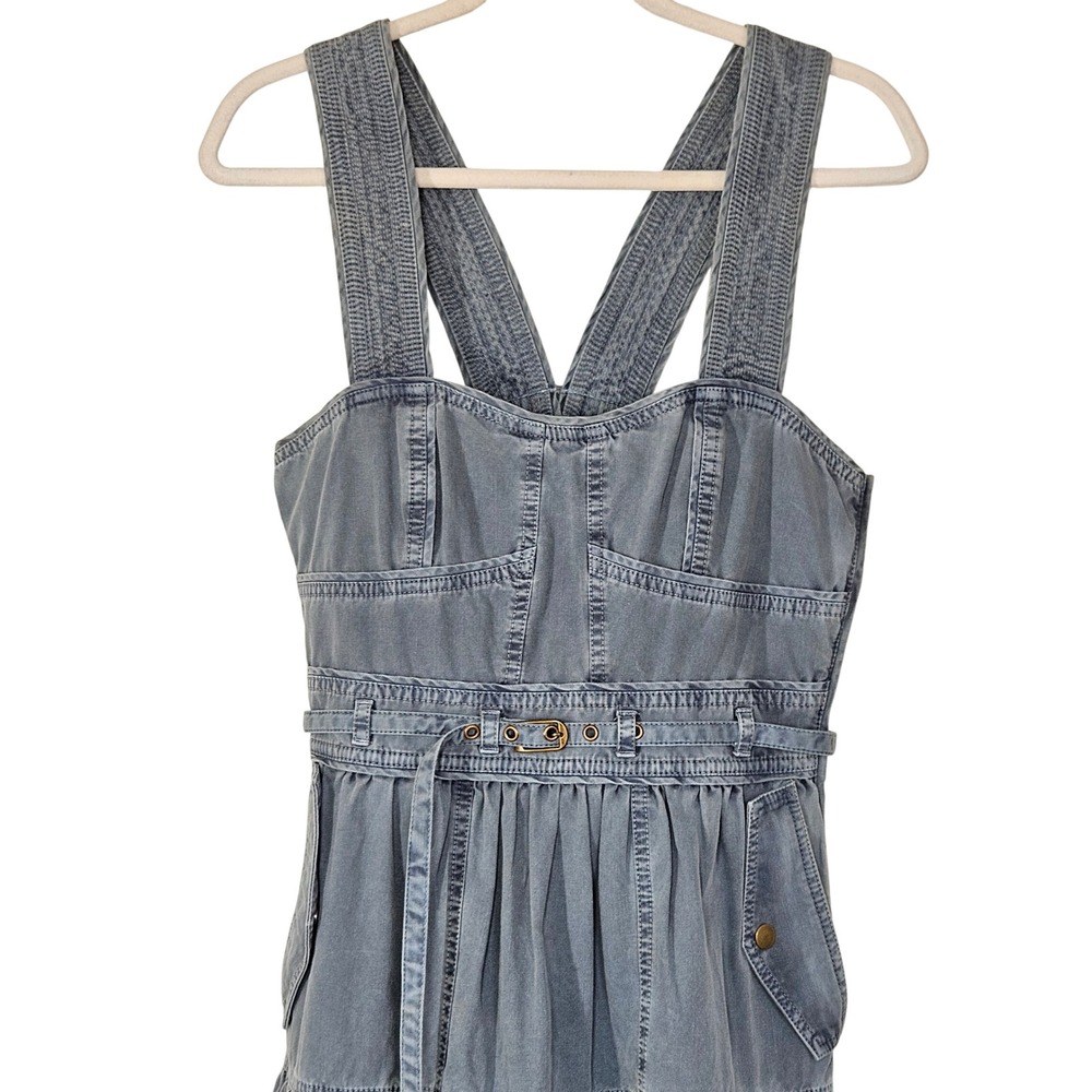 Ulla Johnson Enzo Denim Dress Blue Cotton Tiered Midi Sweetheart Neck Size 4 - Picture 5 of 15